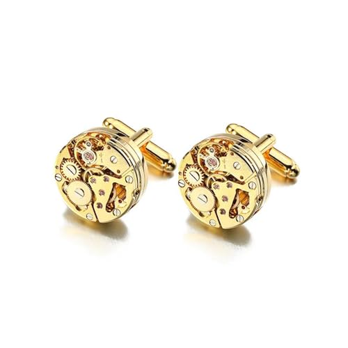 ​​Manschettenknöpfe im Steampunk-Stil für Herren, Edelstahl-Uhrwerk-Design, mechanischer Uhrenstil​,Rhodinierte Imitation,Einheitsgröße von Puasny