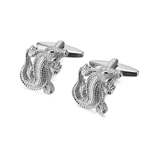 ​​Manschettenknöpfe mit 3D-Alligator-Motiv für Herren, goldfarben/schwarz/silberfarben, Hemd-Accessoires mit Tiermotiv​​,Rhodinierte Imitation,Einheitsgröße von Puasny