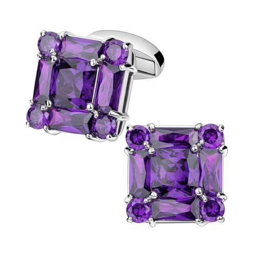 ​​Präzisionsgeschliffene Zirkonia-Manschettenknöpfe für Herren, facettiertes Design, Hochzeitsgeschenkset für den Bräutigam​​,Dunkelviolett,Einheitsgröße von Puasny