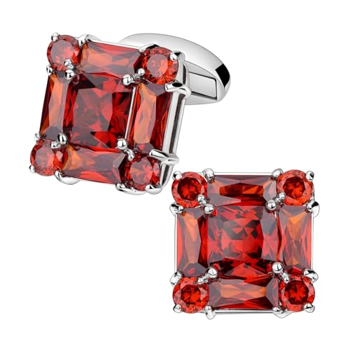 ​​Präzisionsgeschliffene Zirkonia-Manschettenknöpfe für Herren, facettiertes Design, Hochzeitsgeschenkset für den Bräutigam​​,Rot,Einheitsgröße von Puasny