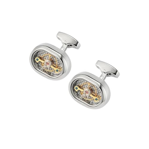 ​​Steampunk-Tourbillon-Manschettenknöpfe für Herren, Edelstahl-Zahnraddesign, Accessoires im mechanischen Stil​​,Rhodinierte Imitation,Einheitsgröße von Puasny