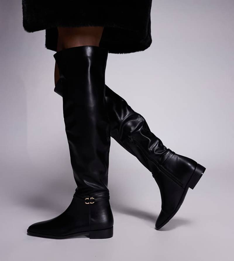 Public Desire Wide Fit - Eastburn - Overknee-Reitstiefel in Schwarz, weite Passform von Public Desire Wide Fit