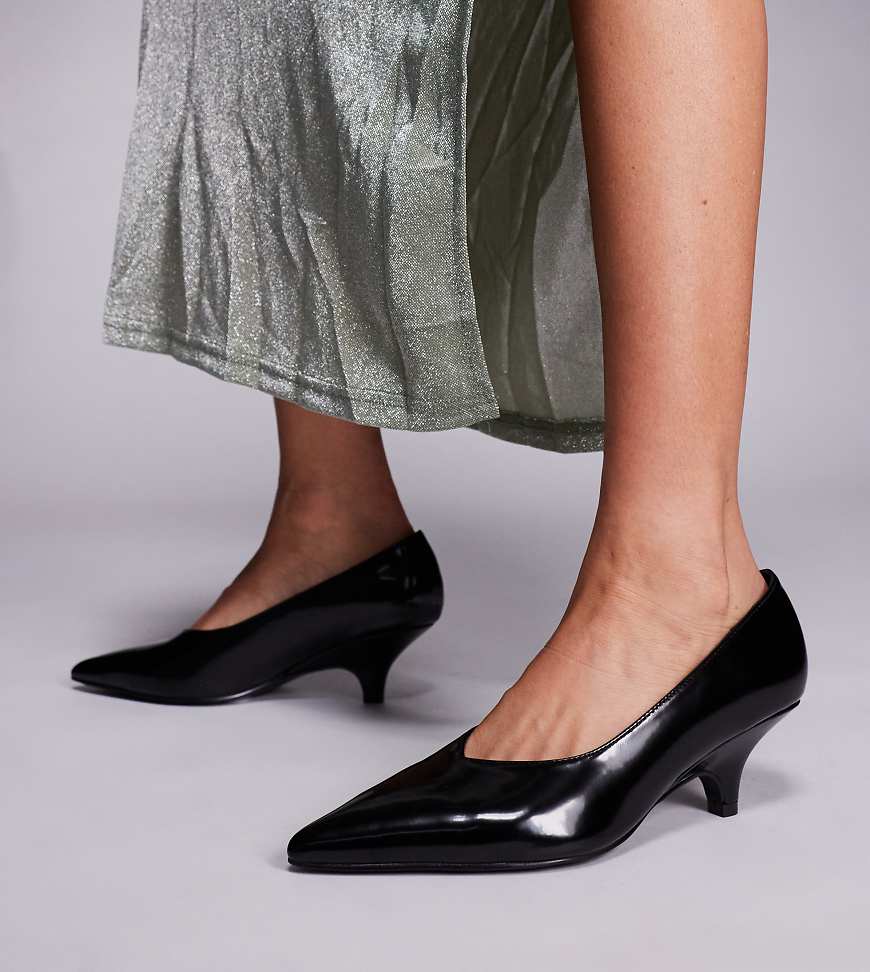 Public Desire Wide Fit - Lunch Date - Pumps in Schwarz mit niedrigem Absatz, weite Passform von Public Desire Wide Fit