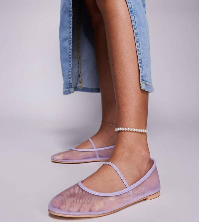 Public Desire Wide Fit - Twiggie - Ballerinas aus Netzstoff in Flieder, weite Passform-Gelb von Public Desire Wide Fit