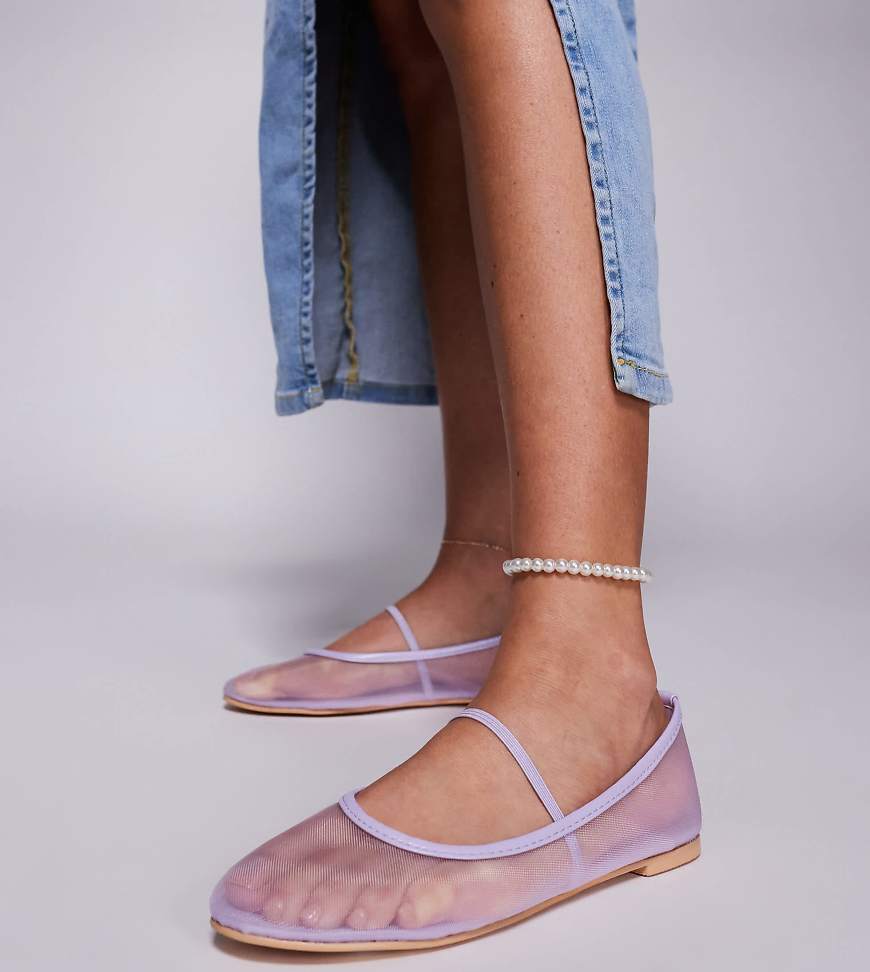 Public Desire Wide Fit - Twiggie - Ballerinas aus Netzstoff in Flieder, weite Passform-Gelb Public Desire Wide Fit - Twiggie - Ballerinas aus Netzstoff in Flieder, weite Passform-Gelb von Public Desire Wide Fit