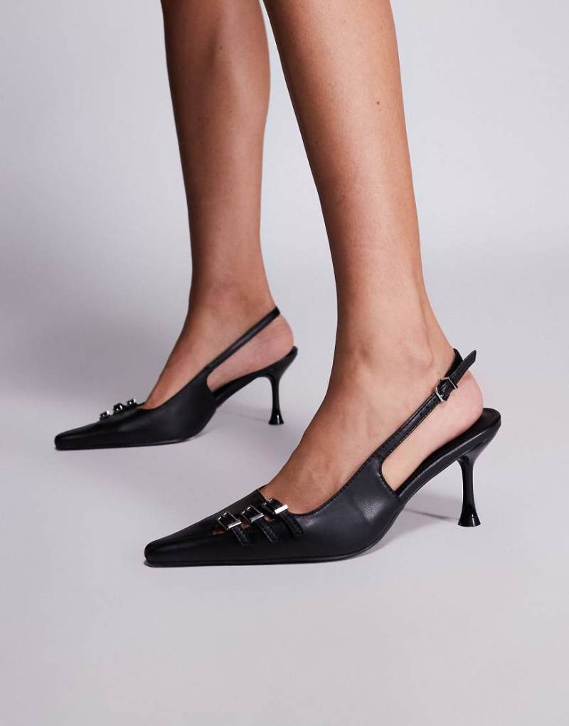Public Desire - Devoted - Pumps mit Absatz in Schwarz mit Fersenriemen und Schnallendetail von Public Desire