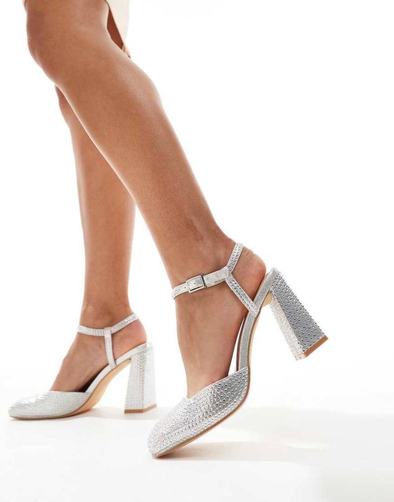 Public Desire - Electa - Strassverzierte Absatz-Schuhe in Silber mit eckiger Zehenpartie von Public Desire