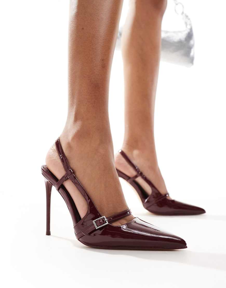 Public Desire - Forget Me Not - Spitze Slingback-Schuhe in Lack-Kirschrot mit Absatz von Public Desire