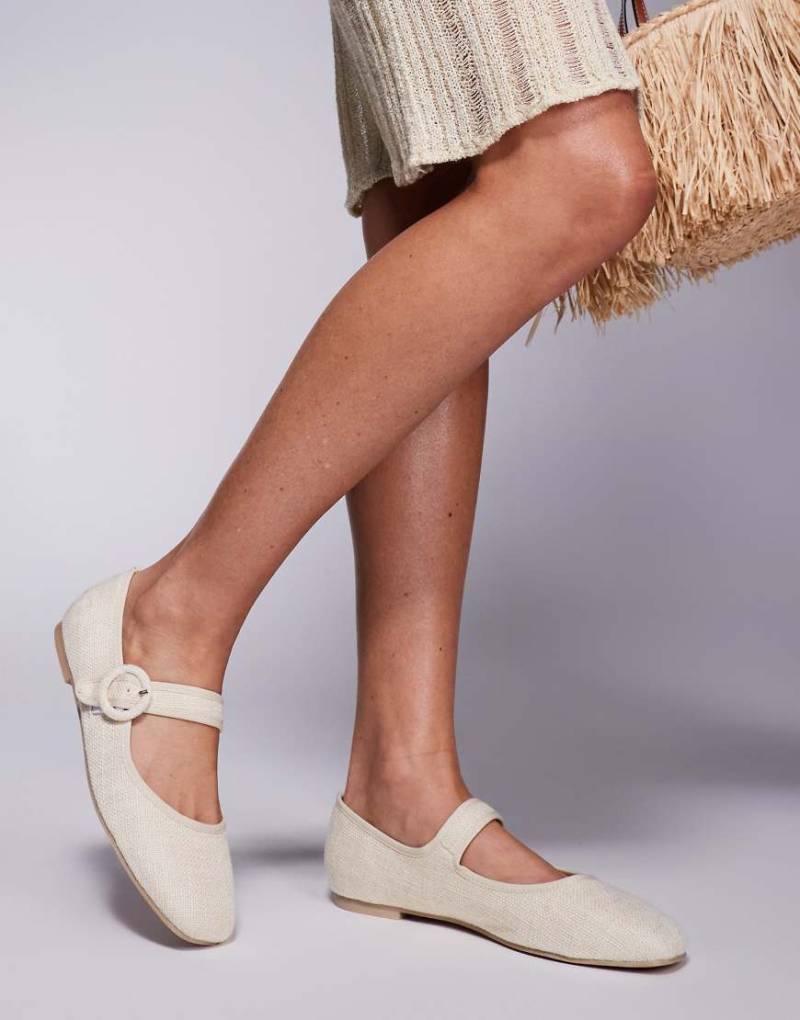 Public Desire - Griffin - Mary-Jane-Ballerinas aus natürlichem Bast-Neutral von Public Desire