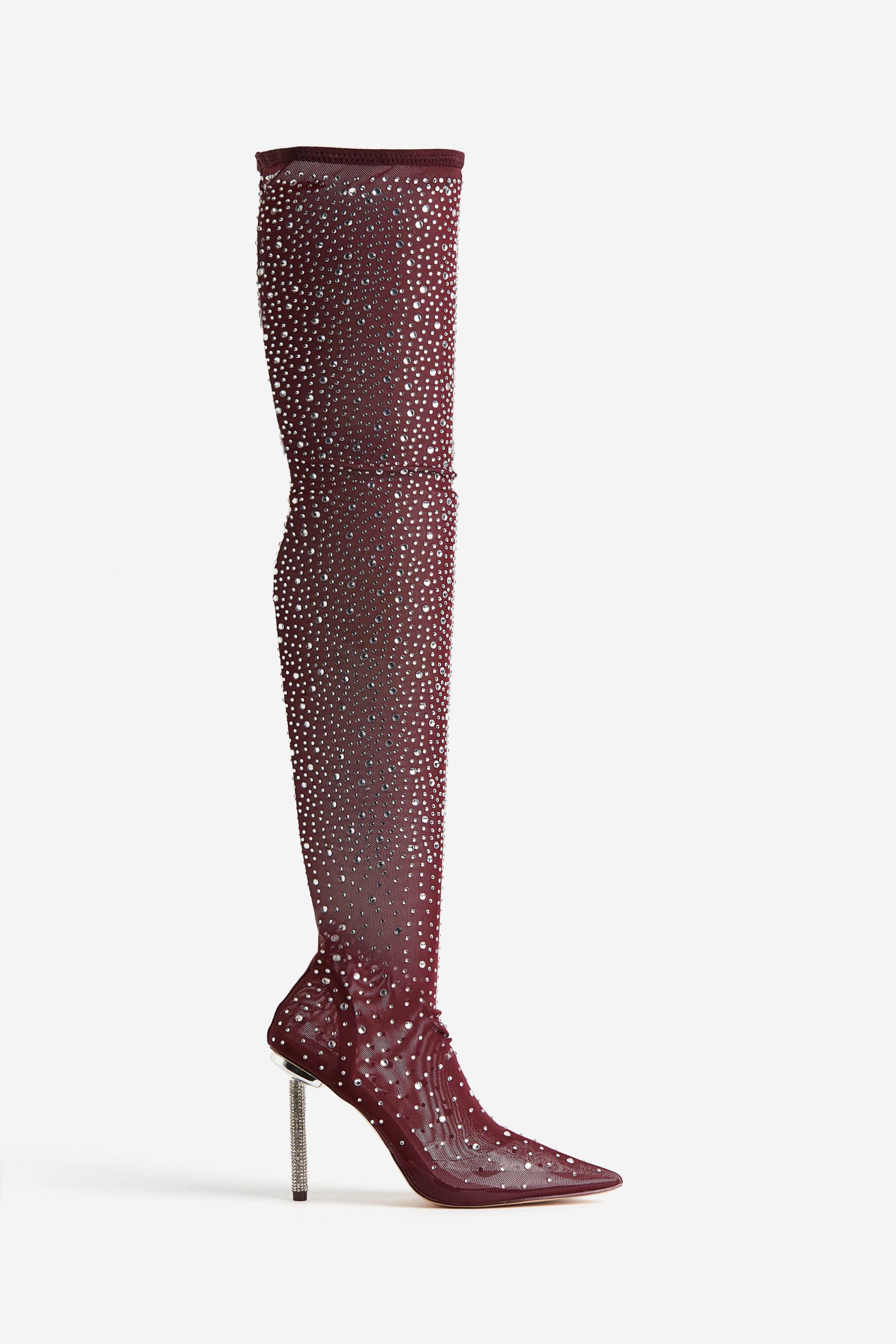 Public Desire It-girl Mesh-langstiefel Mit Absatz Burgunderroter Diamant in Größe 37. Farbe: Burgundy diamante von Public Desire