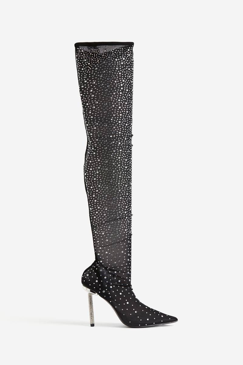 Public Desire It-girl Mesh-langstiefel Mit Absatz Schwarzes Mesh in Größe 37. Farbe: Black mesh von Public Desire