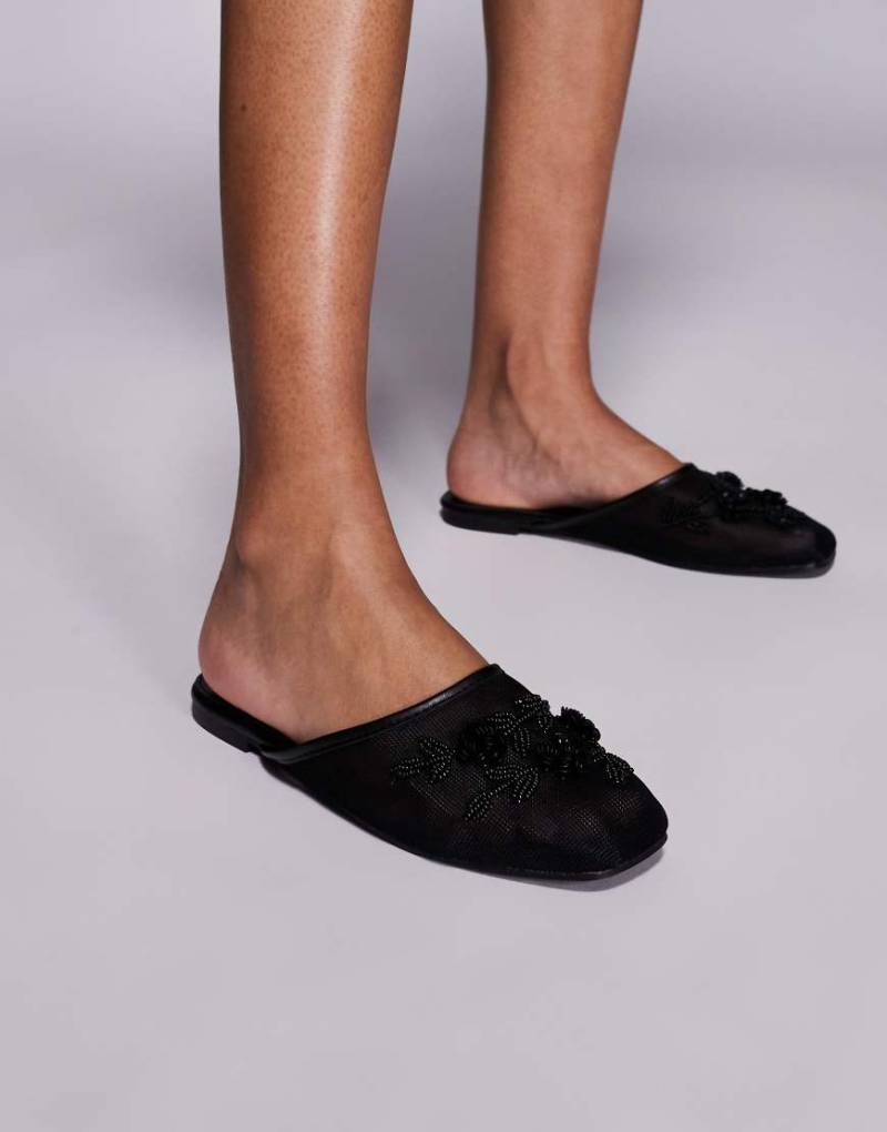 Public Desire - Verzierte Slip-on-Pantolette in Schwarz aus Netzstoff-Grün von Public Desire