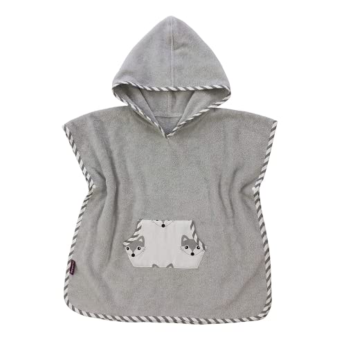 Puckdaddy Foxi | Fuchs-Muster | Badeponcho 57x84cm | 100% Baumwolle | OEKO-TEX geprüft | Kinder Badehandtuch mit Kapuze | Weicher und saugfähiger Bademantel für Jungen und Mädchen von Puckdaddy