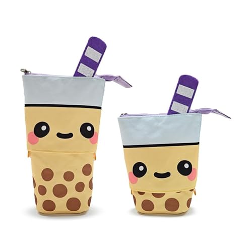 Puckator Foodiemals Boba The Bubble Tea Pop-Up-Federmäppchen aus Segeltuch – Schulausrüstung – Federmäppchen – große Kapazität – adrettes Federmäppchen – Reißverschlusstasche – Büroutensilien – von Puckator