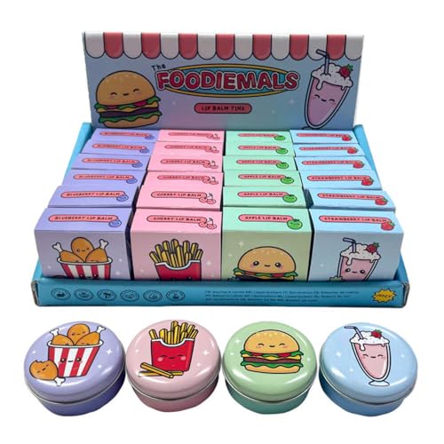 Puckator Foodiemals Lippenbalsam in einer Dose – Lippenpflege Stick Balms Chapstick Holiday Essentials für Frauen Familie – Lipbalm Feuchtigkeitspflege Peeling Creme – Pretty Cute Lip Blam Bam von Puckator