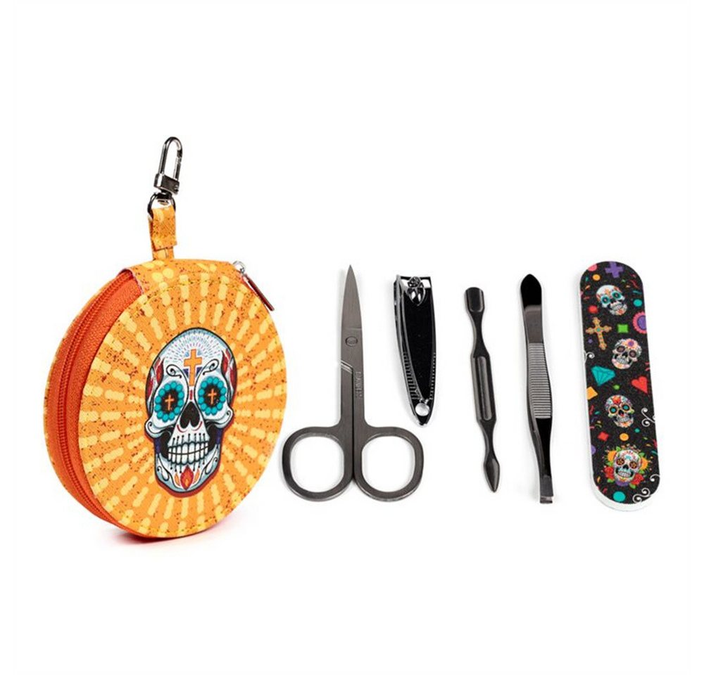 Puckator Maniküre-Pediküre-Set Peanuts Day of the Dead Totenkopf, 5-tlg., Set, inkl. Nagelclip Nagelschere Pinzette Nagelfeile Nagelhauschieber von Puckator