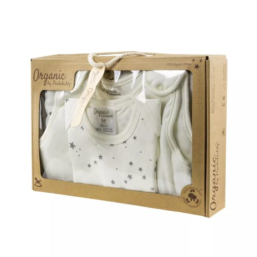 Puckdaddy Lia | Organic Geschenkset | Sterne Muster in Grau | Baby Geschenk-Set zur Geburt | 1 Schlafsack und 1 Strampler in Größe 56 | 100% Baumwolle | OEKO-TEX geprüft von Puckdaddy