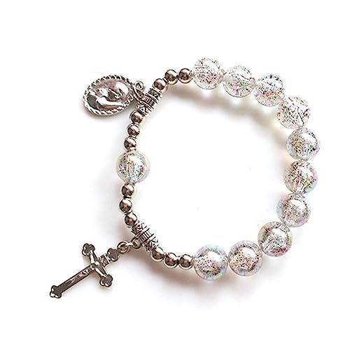 Puco Katholische Rosenkranz-Halskette Kreuz-Anhänger Armband religiöse Acrylperlen lange Kette für Frauen christlicher Schmuck Taufe von Puco