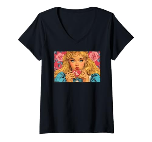 Damen Alice im Wunderland Eat Me Cookie T-Shirt mit V-Ausschnitt Damen Alice im Wunderland Eat Me Cookie T-Shirt mit V-Ausschnitt von Puddin Threads