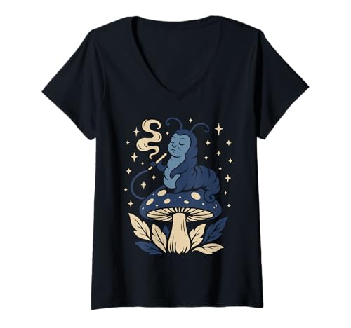 Damen Alice im Wunderland Raupe Charaktere Lewis Carroll T-Shirt mit V-Ausschnitt von Puddin Threads