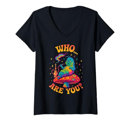 Damen Alice im Wunderland Raupe Lewis Carroll Illustration T-Shirt mit V-Ausschnitt Damen Alice im Wunderland Raupe Lewis Carroll Illustration T-Shirt mit V-Ausschnitt von Puddin Threads