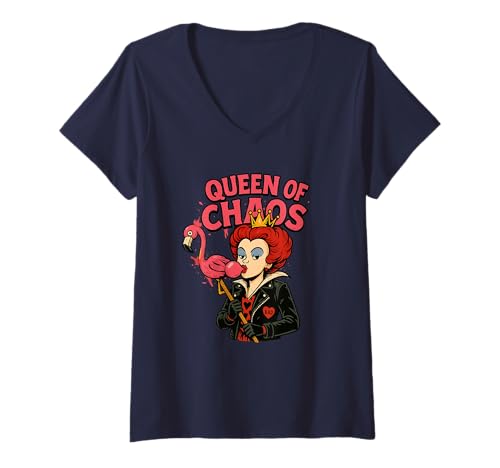 Damen Queen of Hearts Wunderland Lewis Carroll Lustig T-Shirt mit V-Ausschnitt Damen Queen of Hearts Wunderland Lewis Carroll Lustig T-Shirt mit V-Ausschnitt von Puddin Threads
