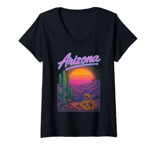 Damen Retro-Touristenurlaub in der Arizona-Wüste der 90er Jahre Grand Canyon T-Shirt mit V-Ausschnitt von Puddin Threads