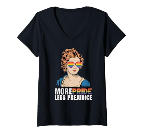 Damen Stolz und Vorurteil Buch Jane Austen Merch LGBTQ+ T-Shirt mit V-Ausschnitt Damen Stolz und Vorurteil Buch Jane Austen Merch LGBTQ+ T-Shirt mit V-Ausschnitt von Puddin Threads