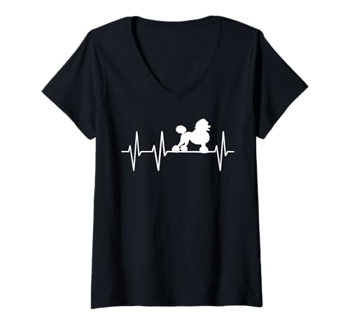 Damen Pudel Heartbeat Hunde Herzschlag Hundebesitzer Design Damen T-Shirt mit V-Ausschnitt von Pudel Hund Grafik Illustration Hundeliebe Puls