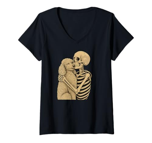 Damen Skelett umarmen Pudelhund Halloween T-Shirt mit V-Ausschnitt Damen Skelett umarmen Pudelhund Halloween T-Shirt mit V-Ausschnitt von Pudelmutter unordentliches T -Shirt
