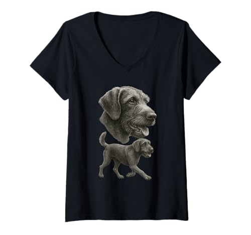 Damen Pudelzeiger T-Shirt mit V-Ausschnitt von Pudelpointer Dog