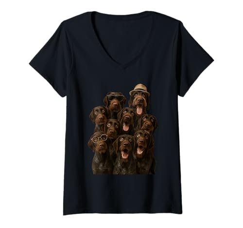 Damen Verrückter Pudelpointer T-Shirt mit V-Ausschnitt von Pudelpointer Dog
