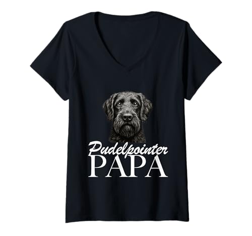 Damen Pudelpointer Papa T-Shirt mit V-Ausschnitt von Pudelpointer Papa