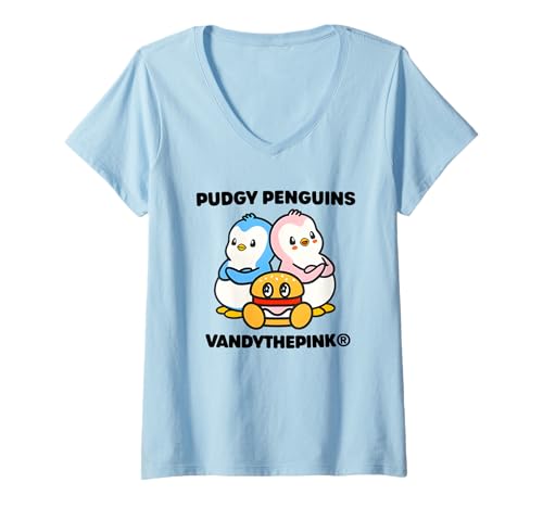 Damen Pudgy Pinguine Vandy The Pink T-Shirt mit V-Ausschnitt von Pudgy Penguins Vandy The Pink Tees