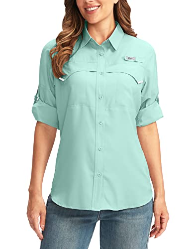 Pudolla Damen UPF 50+ UV-Schutz Shirts Langarm Angeln Wandern Shirt Cool Leicht Reise Safari, Mintgrün, M von Pudolla