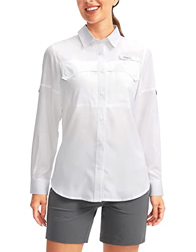 Pudolla Damen UPF 50+ UV-Schutz Shirts Langarm Angeln Wandern Shirt Cool Leicht Reise Safari Shirts, Weiss/opulenter Garten, M von Pudolla