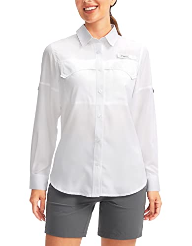 Pudolla Damen UPF 50+ UV Sonnenschutz Shirts Langarm Angeln Wandern Shirt Cool Leicht Reise Safari Shirts, A-weiß, Groß von Pudolla