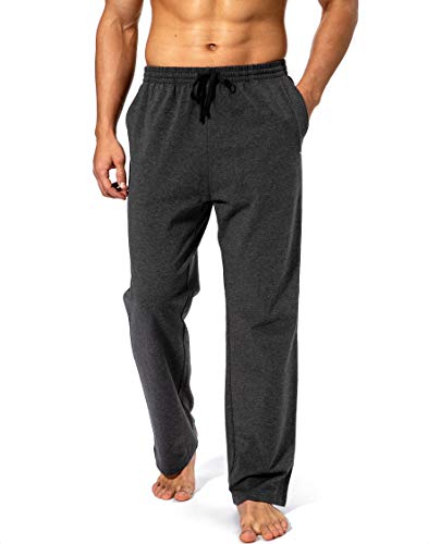 Pudolla Herren Baumwolle Yoga Sweatpants Athletic Lounge Pants Open Bottom Casual Jersey Hose für Männer mit Taschen, anthrazit, Mittel von Pudolla