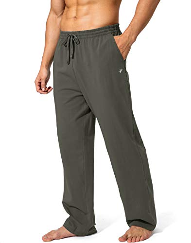 Pudolla Herren Baumwolle Yoga Sweatpants Athletic Lounge Pants Open Bottom Casual Jersey Hose für Männer mit Taschen - Gr�n - Mittel von Pudolla