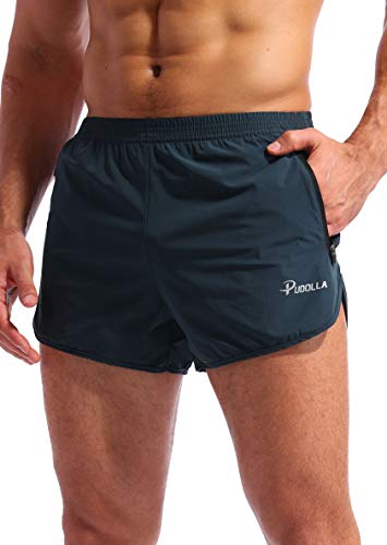 Pudolla Herren-Laufshorts 7,6 cm, schnell trocknend, für Fitnessstudio, athletische Workout-Shorts für Herren, mit Reißverschlusstaschen, Marineblau, Mittel von Pudolla