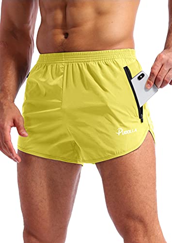 Pudolla Herren-Laufshorts 7,6 cm, schnell trocknend, für Fitnessstudio, athletische Workout-Shorts für Herren, mit Reißverschlusstaschen, gelb, XX-Large von Pudolla