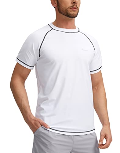 Pudolla Herren Schwimmshirts Rashguard Shirts für Herren UPF 50+ Sonnenschutz T-Shirts Schnell Trocknen Strand Surf Wasser Shirt, Weiss/opulenter Garten, XL von Pudolla