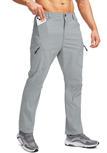 Pudolla Herren Wanderhose Wasserdicht Reise Cargohose mit 7 Taschen Stretch für Golf Angeln Klettern, hellgrau, Groß von Pudolla