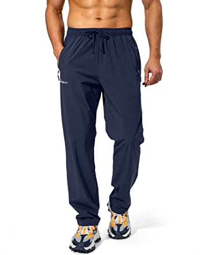Pudolla Herren Workout Athletic Pants Elastic Waist Jogging Running Pants for Men with Zipper Pockets, Marineblau, Groß von Pudolla
