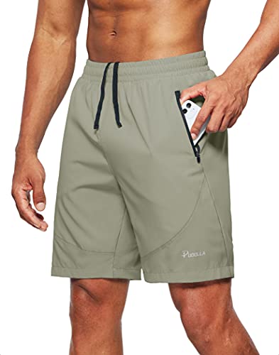 Pudolla Herren Workout Laufshorts Leichte Gym Athletic Shorts für Herren mit Reißverschlusstaschen, Grün (Aloe Green), Mittel von Pudolla