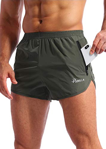 Pudolla Laufshorts für Herren, 7,6 cm, schnelltrocknend, mit Reißverschlusstaschen - Blau - Mittel von Pudolla