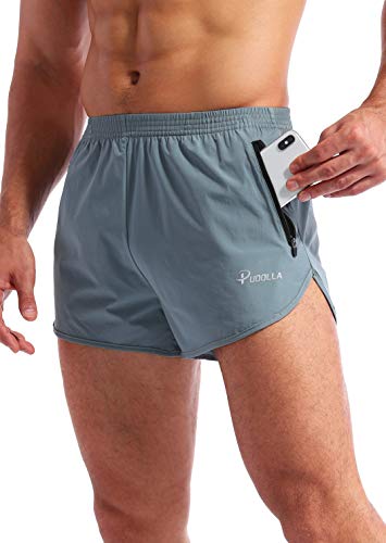 Pudolla Laufshorts für Herren, 7,6 cm, schnelltrocknend, mit Reißverschlusstaschen - Blau - X-Groß von Pudolla