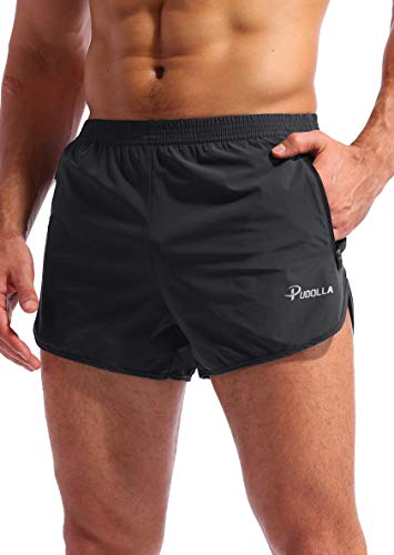 Pudolla Laufshorts für Herren, 7,6 cm, schnelltrocknend, mit Reißverschlusstaschen - Grau - Klein von Pudolla