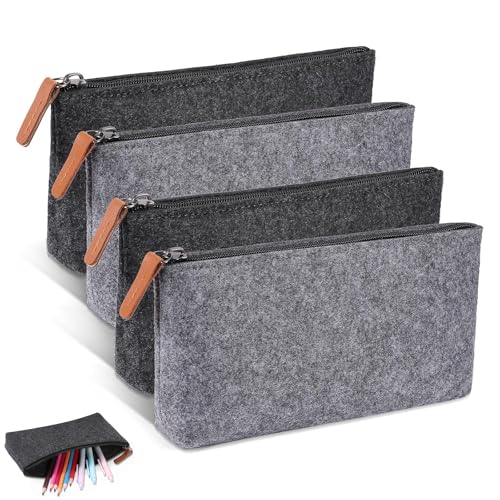 Puedno 4 Stück Filz Mäppchen 22×11cm, Federmäppchen mit Reißverschluss, Kosmetiktasche Filz, Multifunktions Briefpapier Beutel für Stifte Bleistifte Leuchtmarker von Puedno