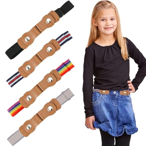 Puedno 4 Stück Gürtel Kinder, Gürtel Ohne, Verstellbare Elastischer Schnallenfreier Kindergürtel, Unsichtbare Stretchgürtel für Jungen Mädchen, Einstellbar Belts für Jeans Hosen Kleid von Puedno